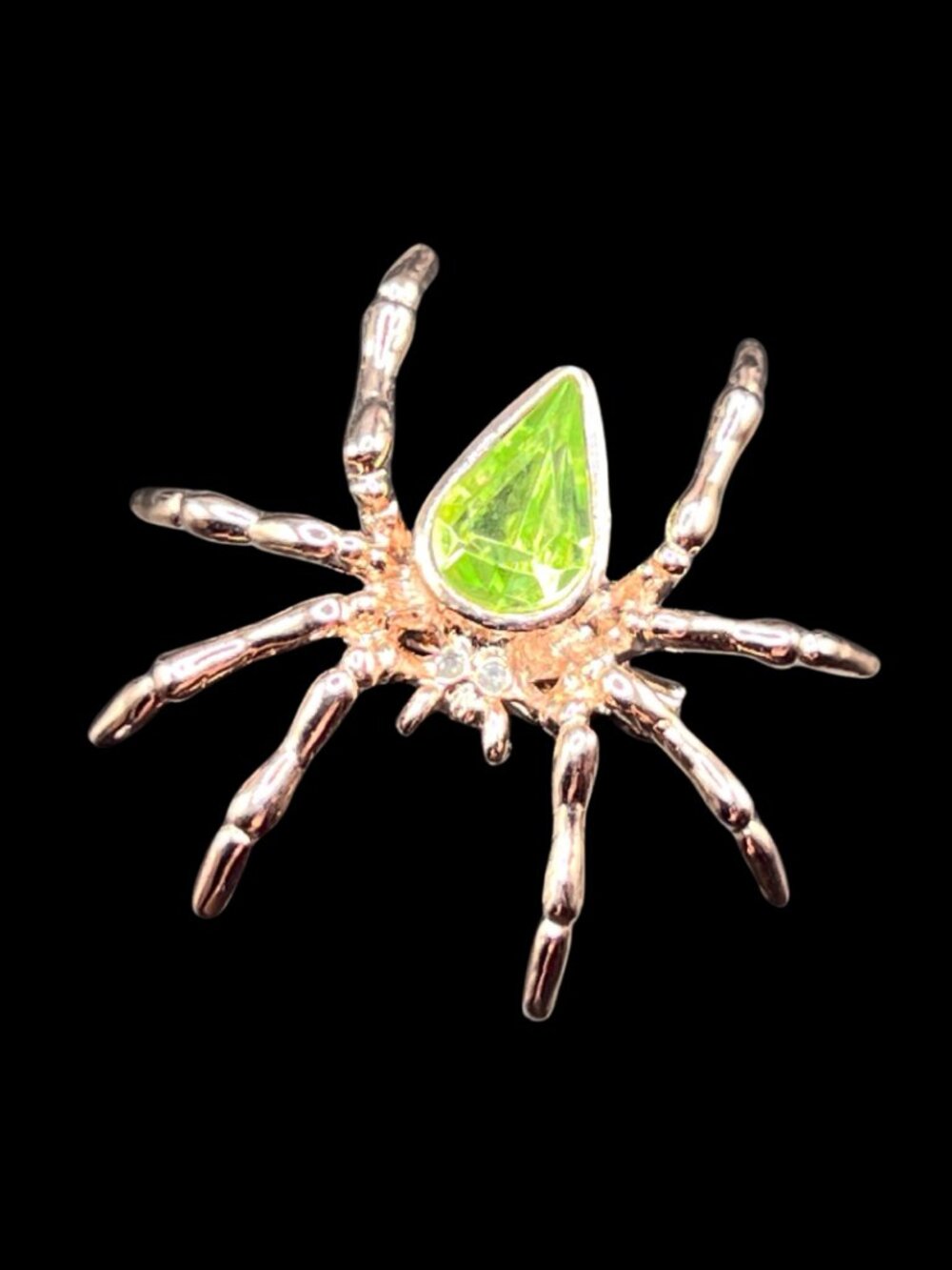 Green Rhinestone Spider Brooch in Gold-Toned Metal in Gift Box